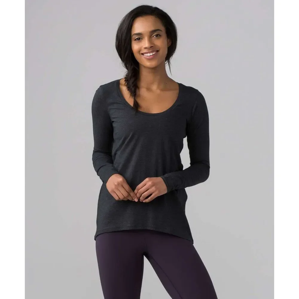 Lululemon Another Round Long Sleeve Heathered Black Charcoal Grey